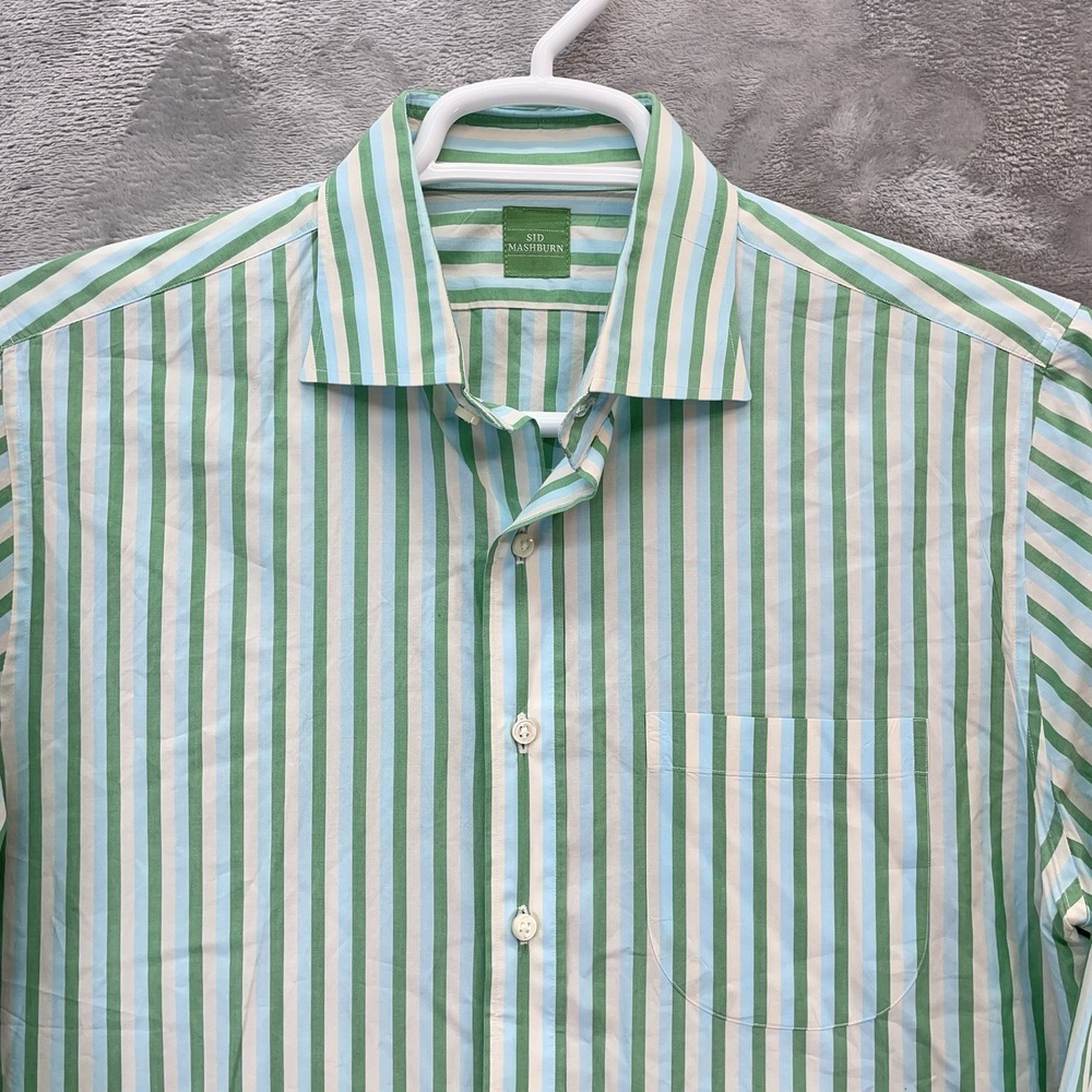Sid Mashburn Shirt men's Size medium stripe green office work dress pocket